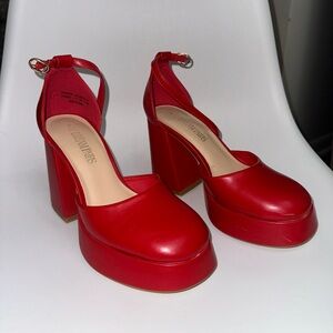 Dream Pairs Red Chunky Platform Closed Toe High Heel Pumps Size 6